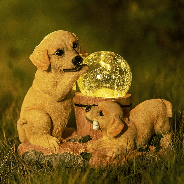 Estatuas solares para perros de jardín, estatuilla de cachor