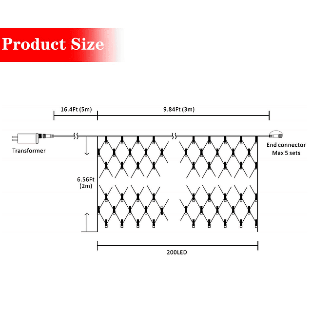 200 LED 9.8 pies x 6.6 pies Cadena de luces Red de luces de