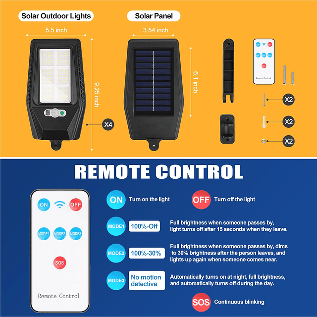 Farola solar para exteriores: paquete de 2 lámparas con sens