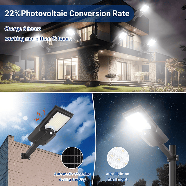 Luz de calle solar 2400LM 6500K Luz solar con sensor de movi