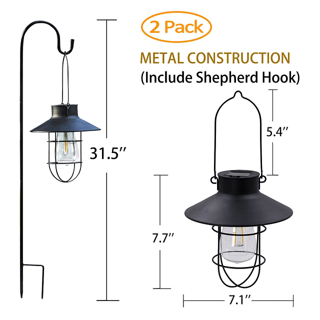 Paquete de 2 luces solares colgantes , lámpara de linterna c