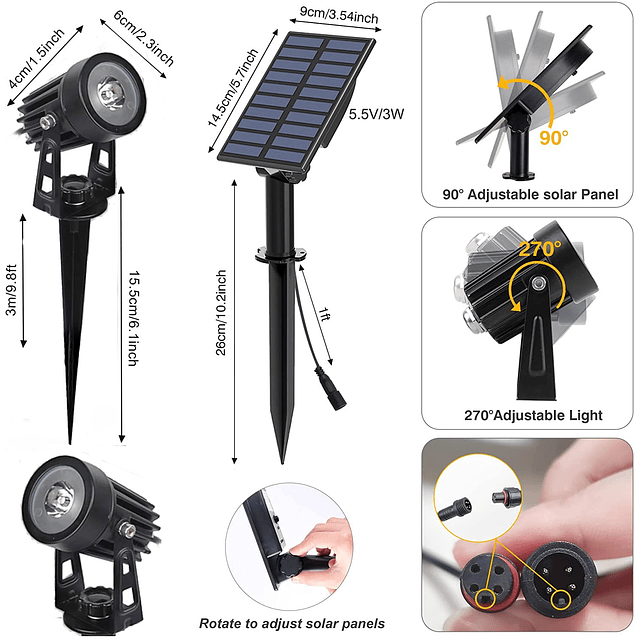 Foco solar de color para exteriores, paquete de 2 focos de p