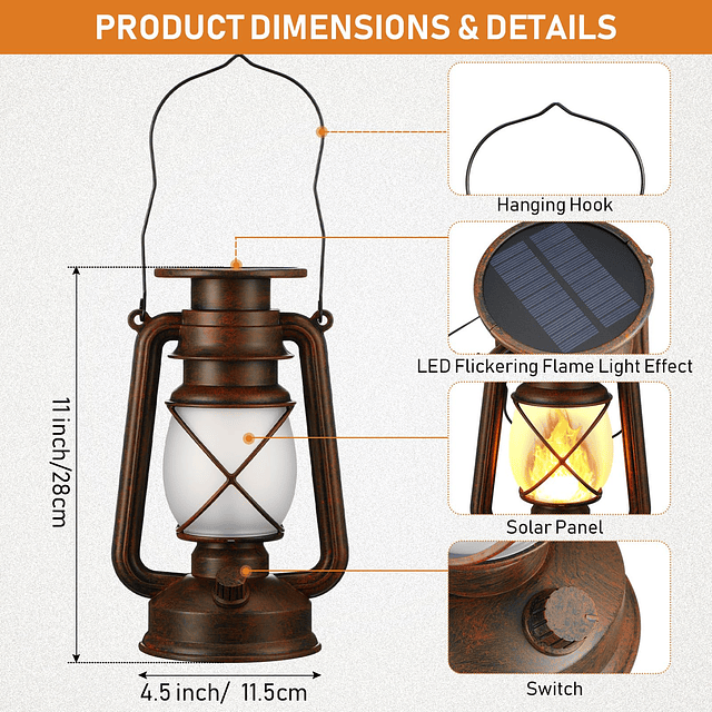 4 Piezas LED Linterna Solar Vintage Luces Solares Colgantes