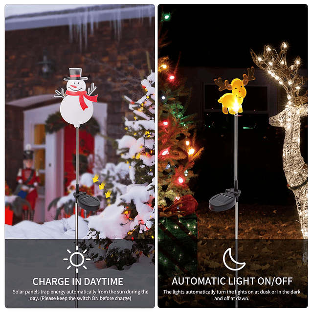 - Juego de 4 luces solares de Navidad con luces decorativas