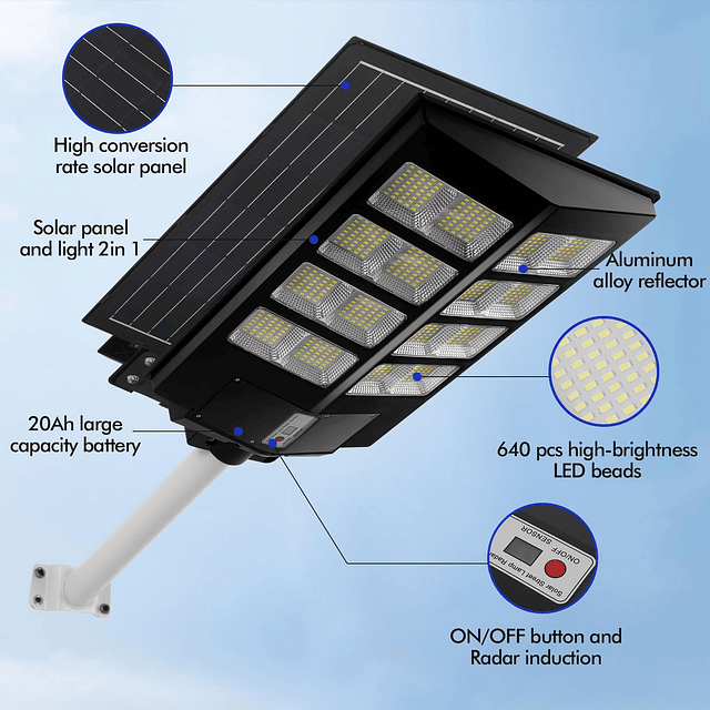 Luces de calle solares 1300W Luces solares al aire libre 700