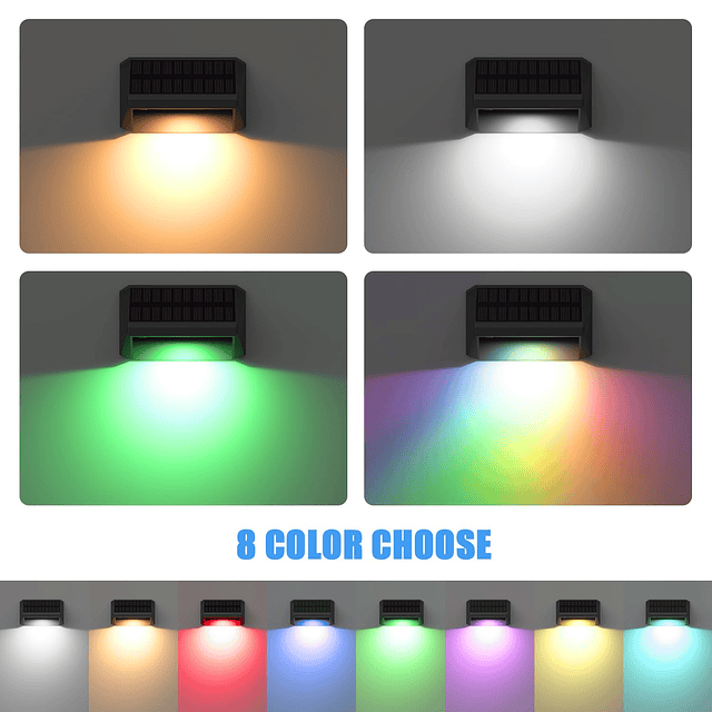 6PCS Luz solar para cerca Blanco cálido Blanco frío y RGB Co