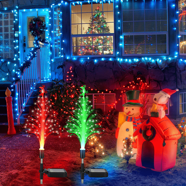 2 piezas de luces solares para árbol de Navidad, estaca de j