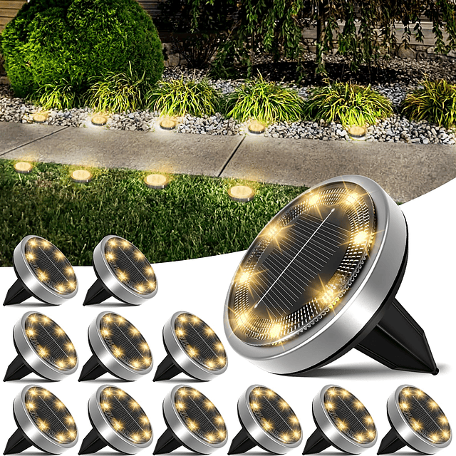 Paquete de 12 luces solares de suelo para exteriores, 8 luce