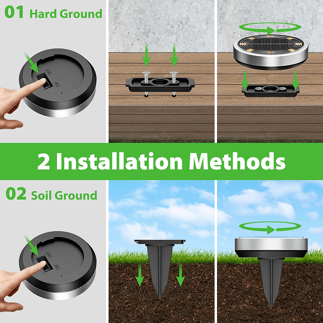 Paquete de 12 luces solares de suelo para exteriores, 8 luce