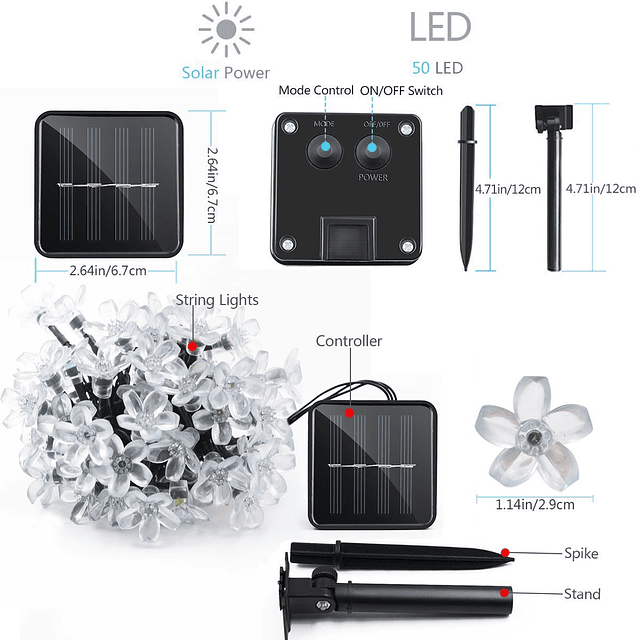 Guirnaldas de Luces Solares Impermeables para Exteriores 7 m