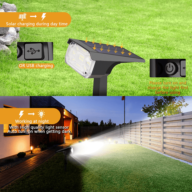 Focos solares para exteriores, 38 LED, luces solares, 3 modo