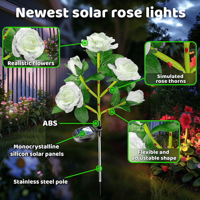 Luces solares de jardín decoraciones al aire libre: rosas fl