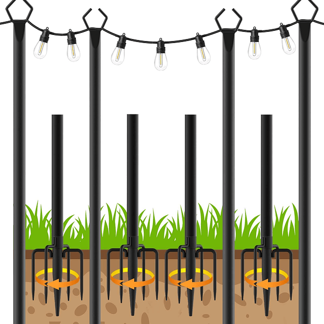 Paquete de 4 postes de luz de cadena, postes de metal de 10