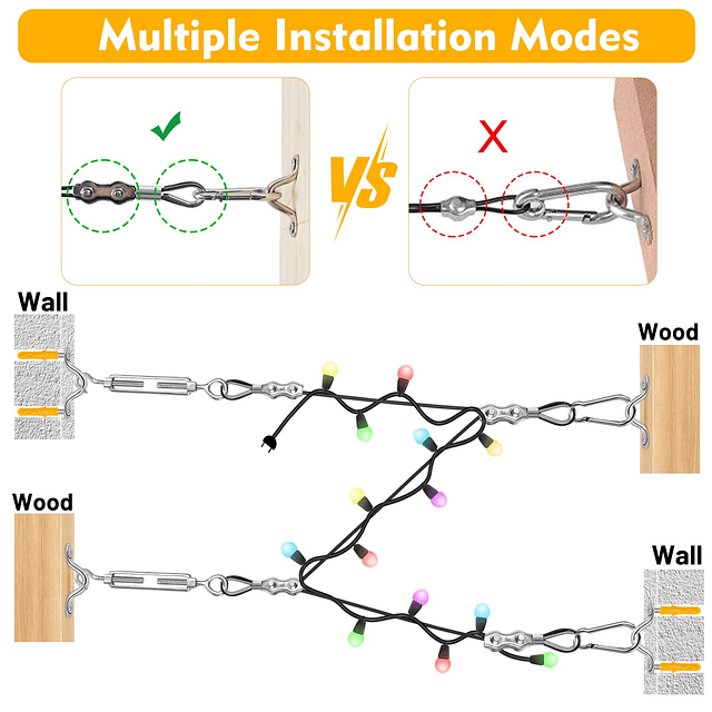 Cyrico Kit para colgar luces de cadena Guía de luz para exte