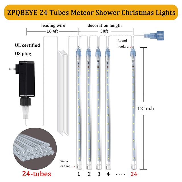 Luces de Navidad al aire libre lluvia de meteoros luces 24 t