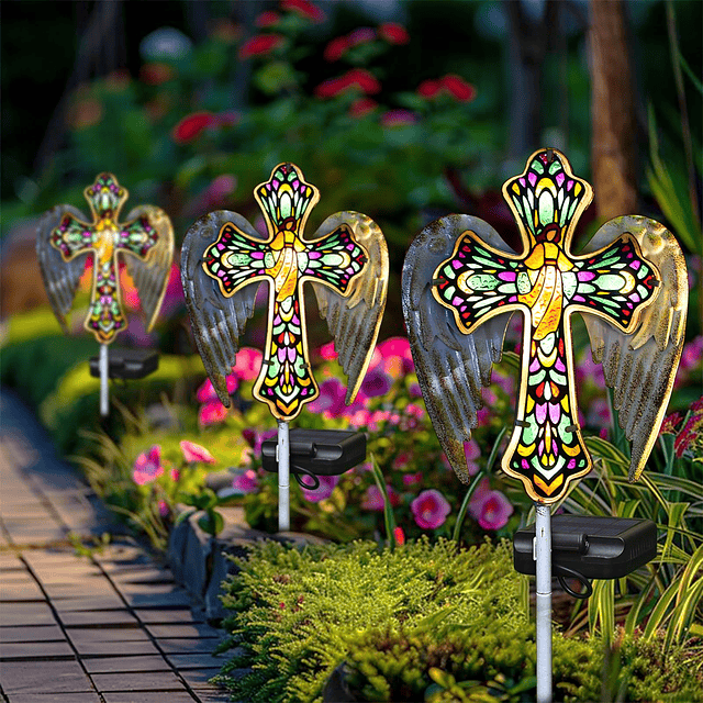 Luz solar de cristal con forma de cruz para jardín, decoraci