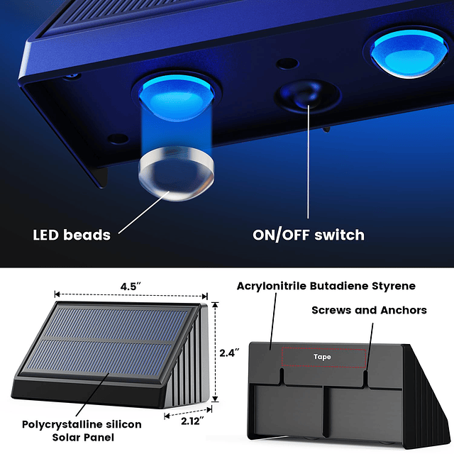 Luces solares para valla al aire libre, 50 lúmenes, 5 modos,