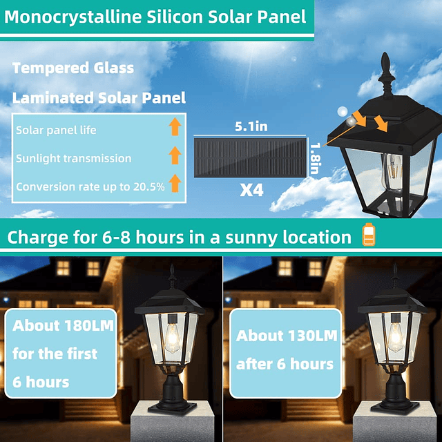 Lámpara solar para poste de luz al aire libre, resistente al