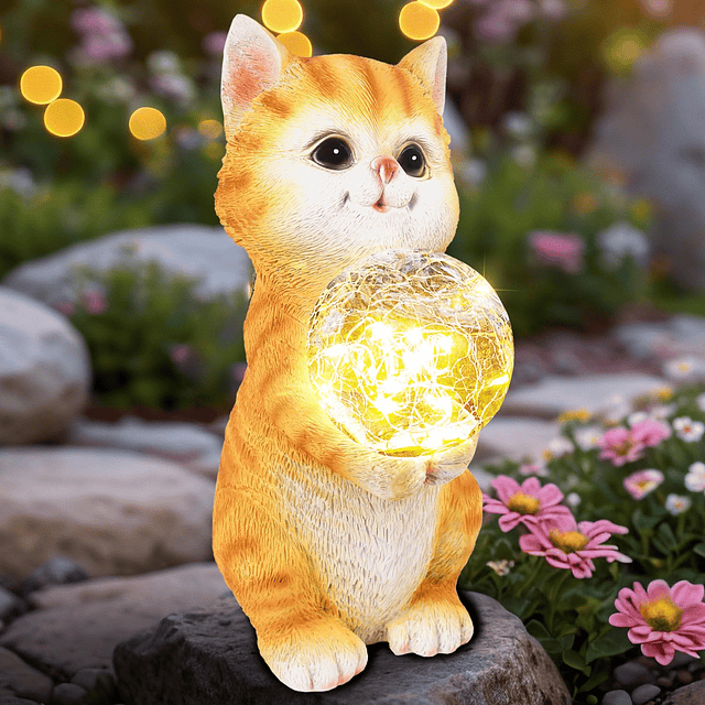 Estatuas solares para gatos, decoración al aire libre con lu