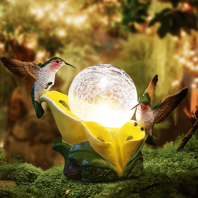 Estatua solar de jardín, figura de colibrí, flor de colibrí,