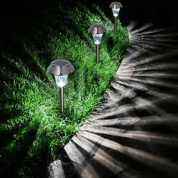 Juego de 6 luces solares plateadas para caminos con lente de