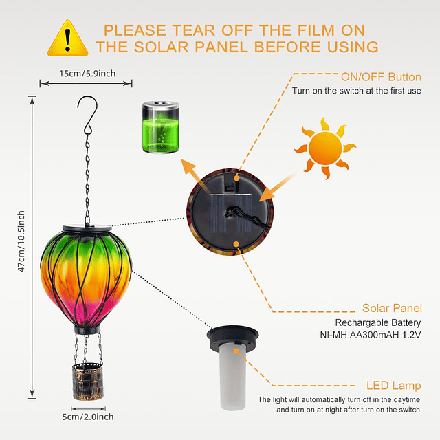 Linterna solar con globo aerostático con llama parpadeante,