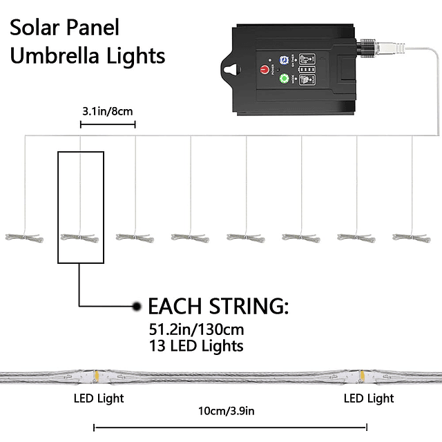 Luces solares para sombrilla al aire libre, impermeables, co