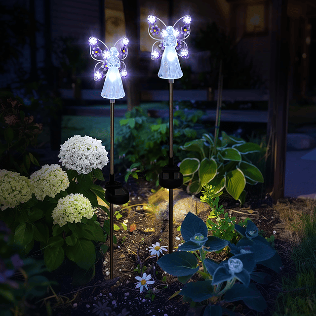 Luces solares de ángel para jardín, paquete de 2 luces solar