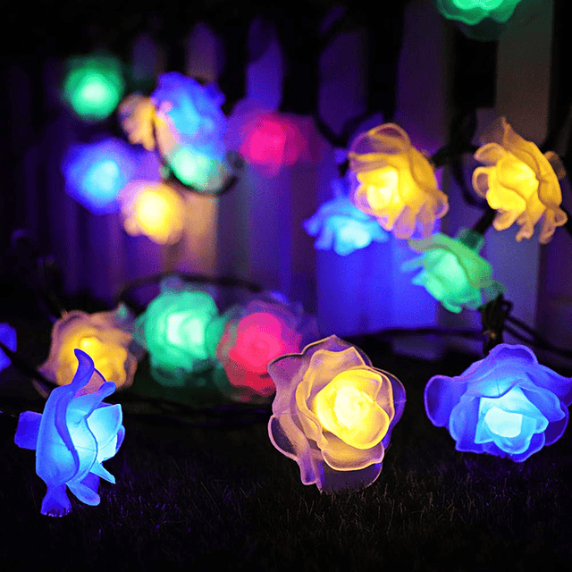 Cadena de luces solares para paisaje, 20 pies, rosa romántic