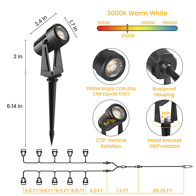 Iluminación de paisaje, paquete de 10 focos para exteriores