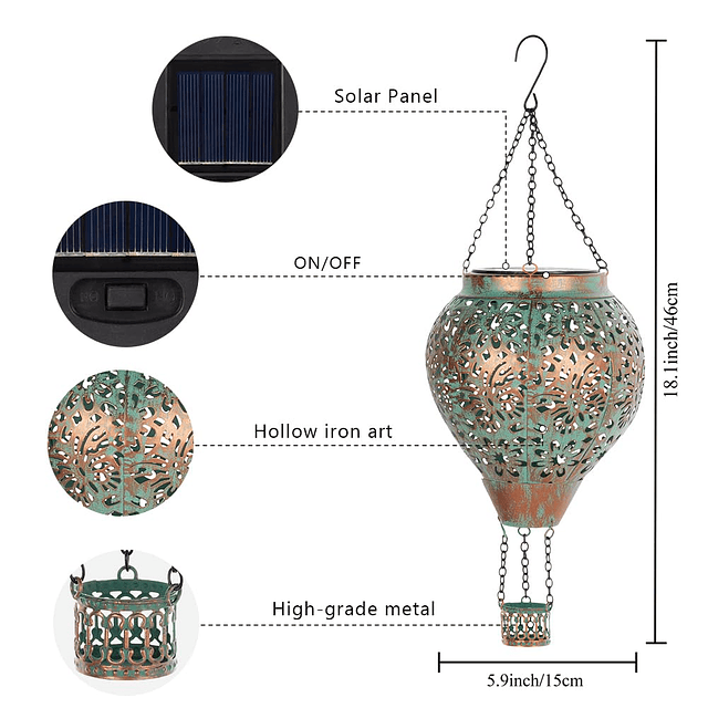 Linterna solar con globo aerostático, mariposa hueca, decora