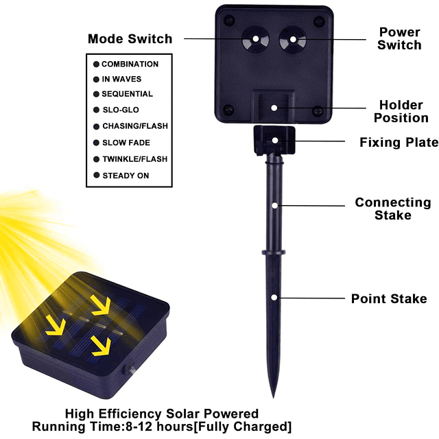 Guirnalda solar de luces de fresa para exteriores, 100 LED,