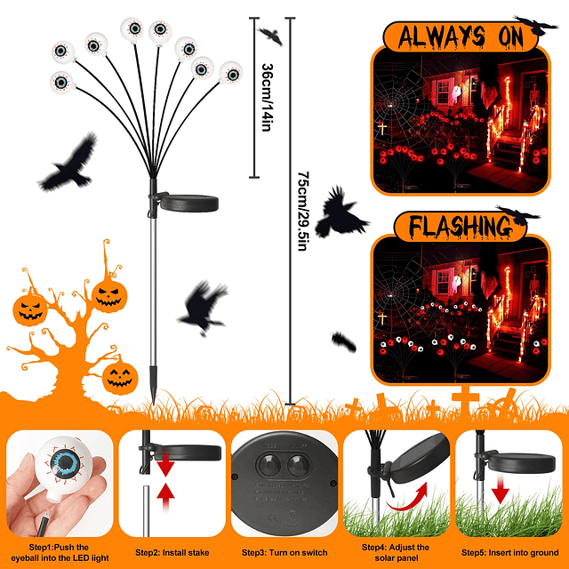 Paquete de 2 luces solares para decoración de Halloween al a