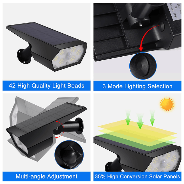 Luces solares con sensor de movimiento para exteriores, 42 L