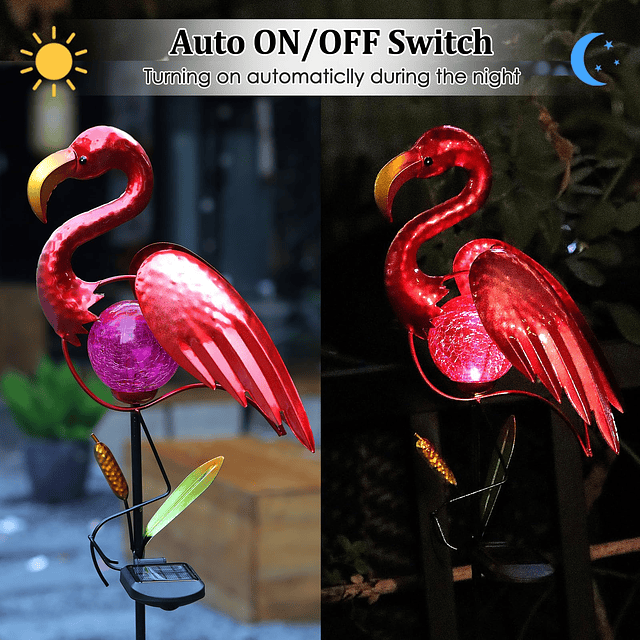 Flamingo Luz Solar Decoración de Jardín Estaca de Metal LED