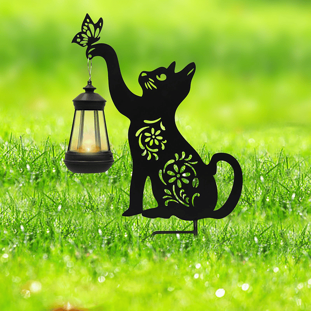 Estaca de Metal para Gatos con luz Solar, Estaca Decorativa