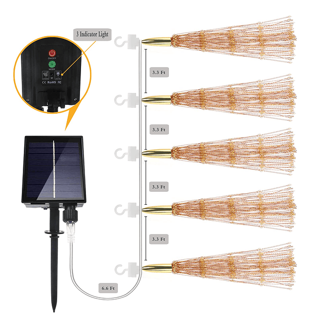 Paquete de 5 luces solares con esfera Starburst, 200 luces L