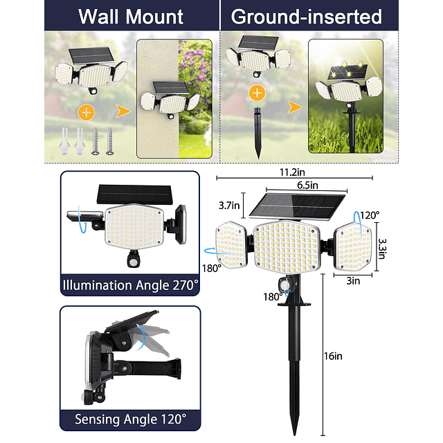 Luces solares para exteriores con sensor de movimiento con e