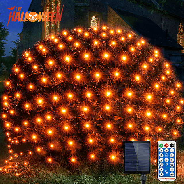 Luces solares de red de Halloween 200 LED 8.4 pies x 5.2 pie