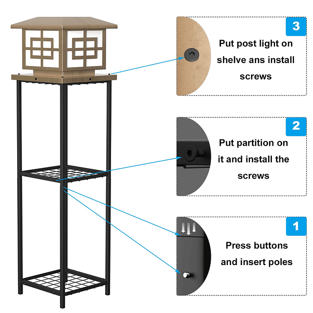 Lámpara de pie solar para exteriores con 2 soportes para pla