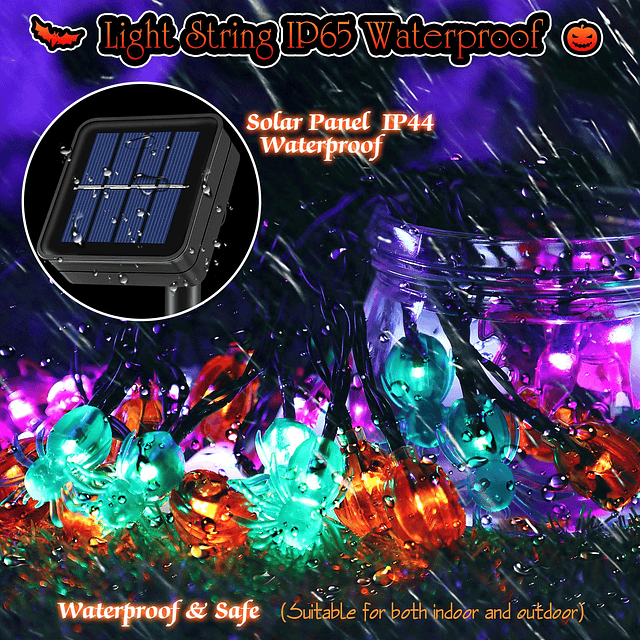 Luces de Halloween 26 pies 40 LED solares Halloween calabaza