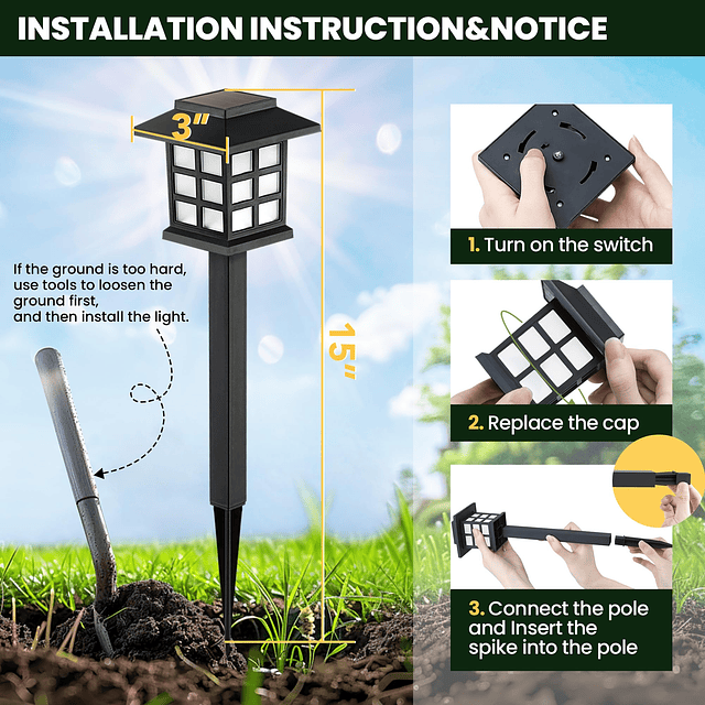 Luces solares para exteriores, paquete de 12 luces solares L