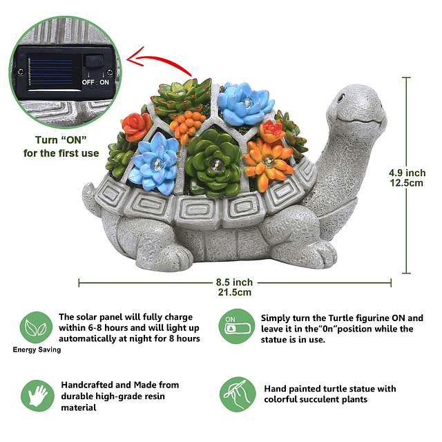 Estatuas solares de jardín al aire libre tortuga con suculen