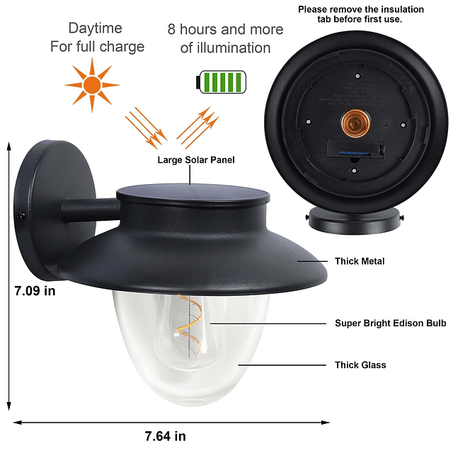 Luces solares de pared para exteriores, paquete de 2 aplique