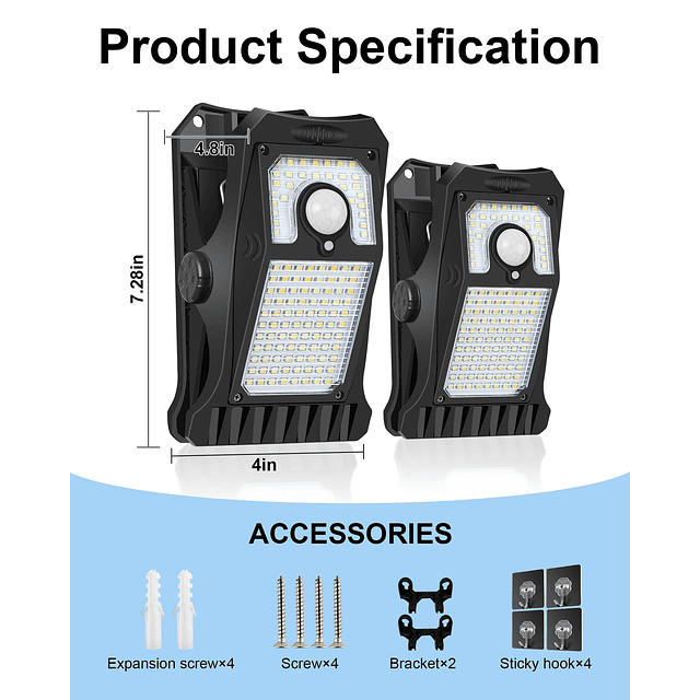 118LED Luces solares con sensor de movimiento para exteriore