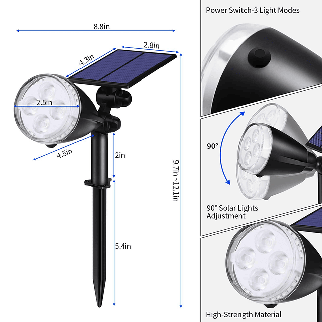 Focos solares para exteriores, 28 LED, 9 colores, luces sola