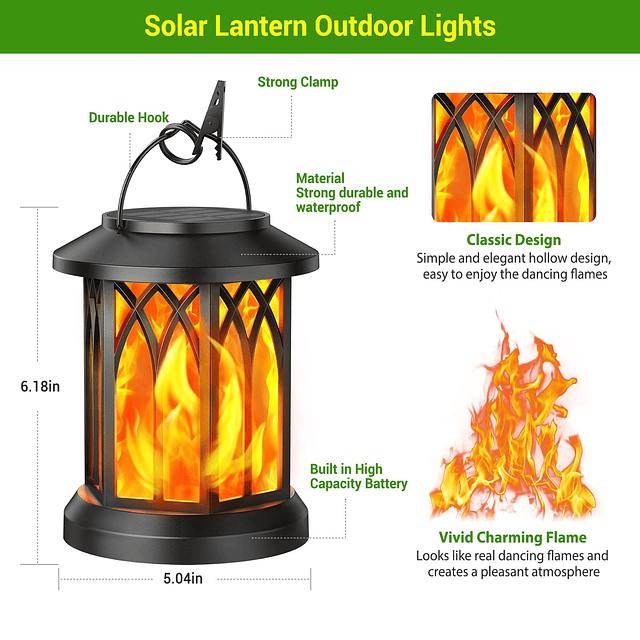 Paquete de 4 linternas solares para exteriores con llama par