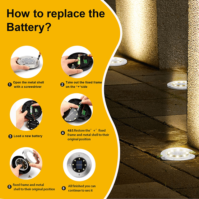 Paquete de 8 luces solares blancas para el suelo, 8 luces LE