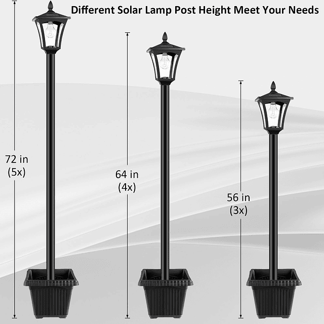 Luz solar para exteriores de 72 pulgadas con macetero, lámpa