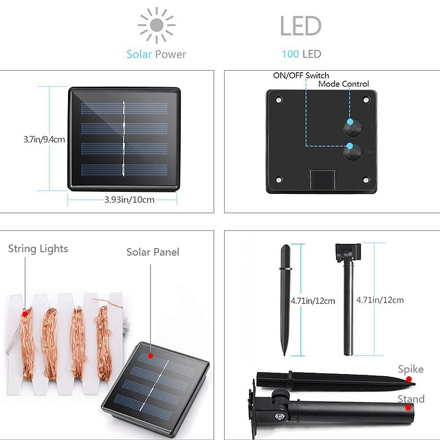 Guirnaldas de luces solares, paquete de 2 en total, 200 LED,